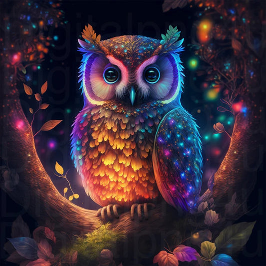 Glowing Owl - Full Round Drill Diamond Painting 50*50CM