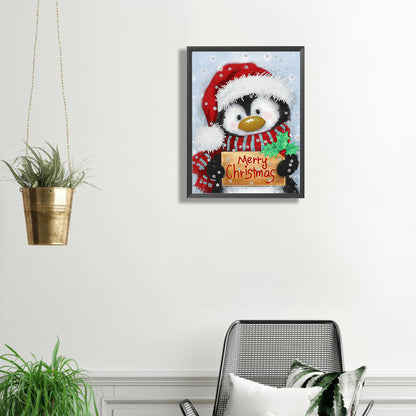 Penguin Holding Christmas Sign - Special Shaped Drill Diamond Painting 30*40CM