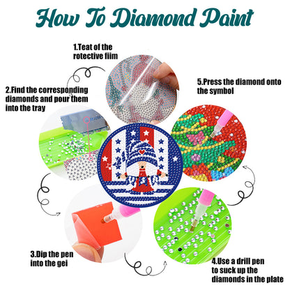 9 PCS Acrylic Diamond Painting Coasters Kits with Holder for Adults Kids (Gnome)