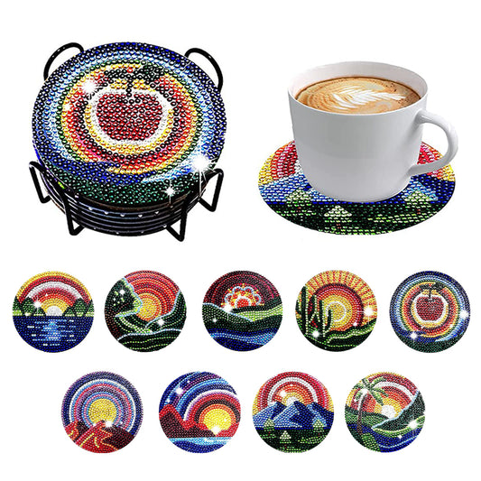 9 PCS Acrylic Diamond Painting Coasters Kits with Holder for Adults (Sun Stars)