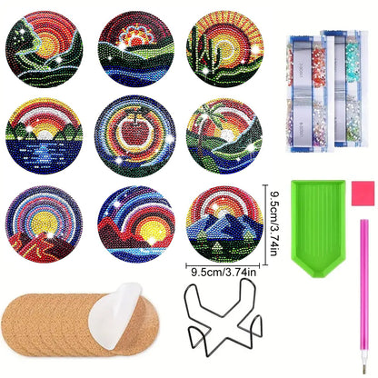 9 PCS Acrylic Diamond Painting Coasters Kits with Holder for Adults (Sun Stars)