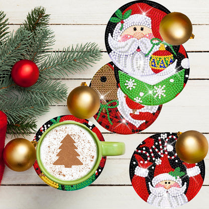 8 PCS Wooden Diamond Painting Coasters Kits with Holder for Adults Kids (Santa)