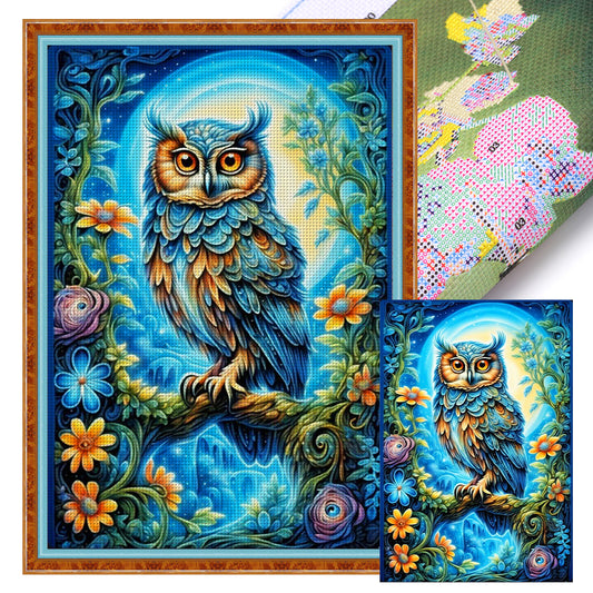 Flowers And Owl - 11CT Stamped Cross Stitch 40*60CM(Joy Sunday)