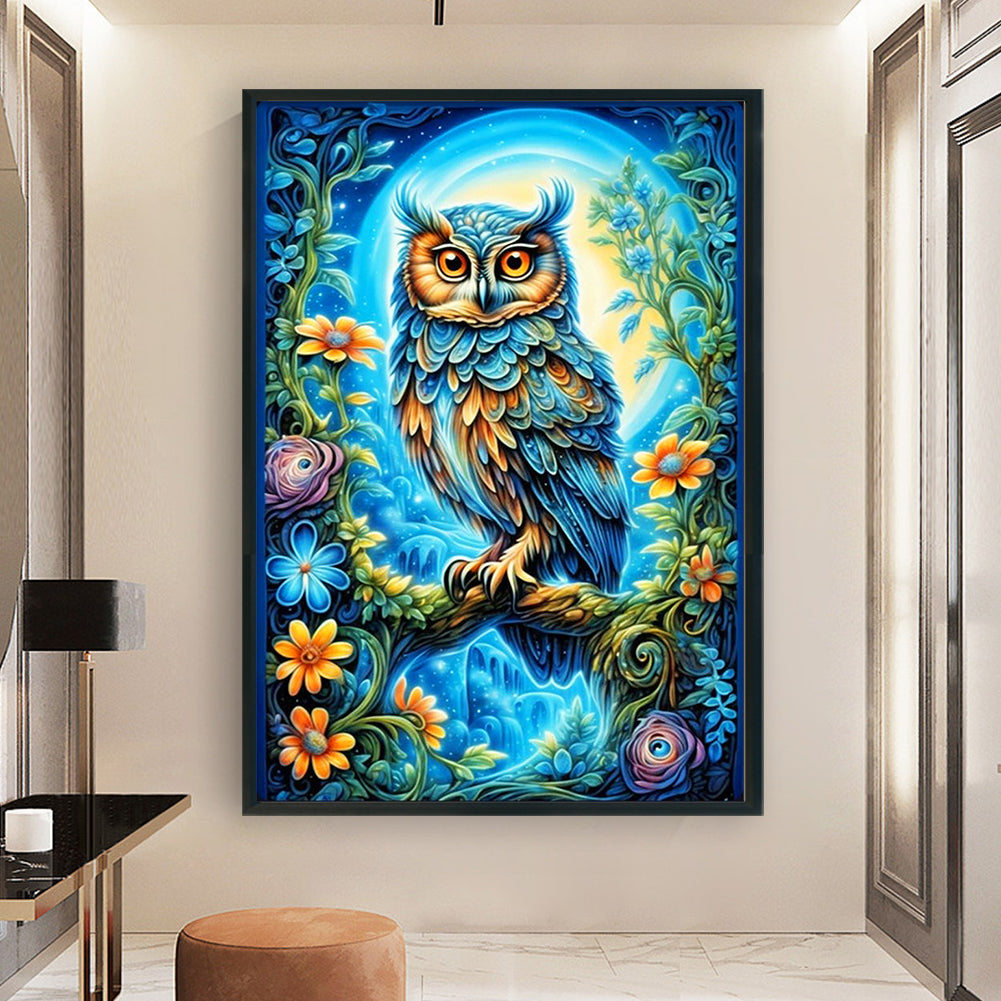 Flowers And Owl - 11CT Stamped Cross Stitch 40*60CM(Joy Sunday)