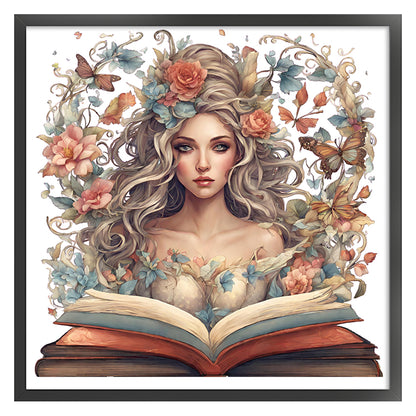 Girl With Flowers Reading A Book - 11CT Stamped Cross Stitch 60*60CM(Joy Sunday)