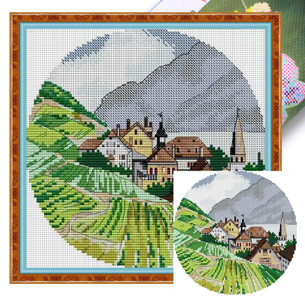 Alpine Landscape - 14CT Stamped Cross Stitch 22*22CM(Joy Sunday)