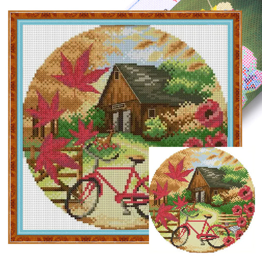 Autumn Scene - 14CT Stamped Cross Stitch 26*26CM(Joy Sunday)