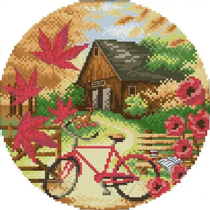 Autumn Scene - 14CT Stamped Cross Stitch 26*26CM(Joy Sunday)