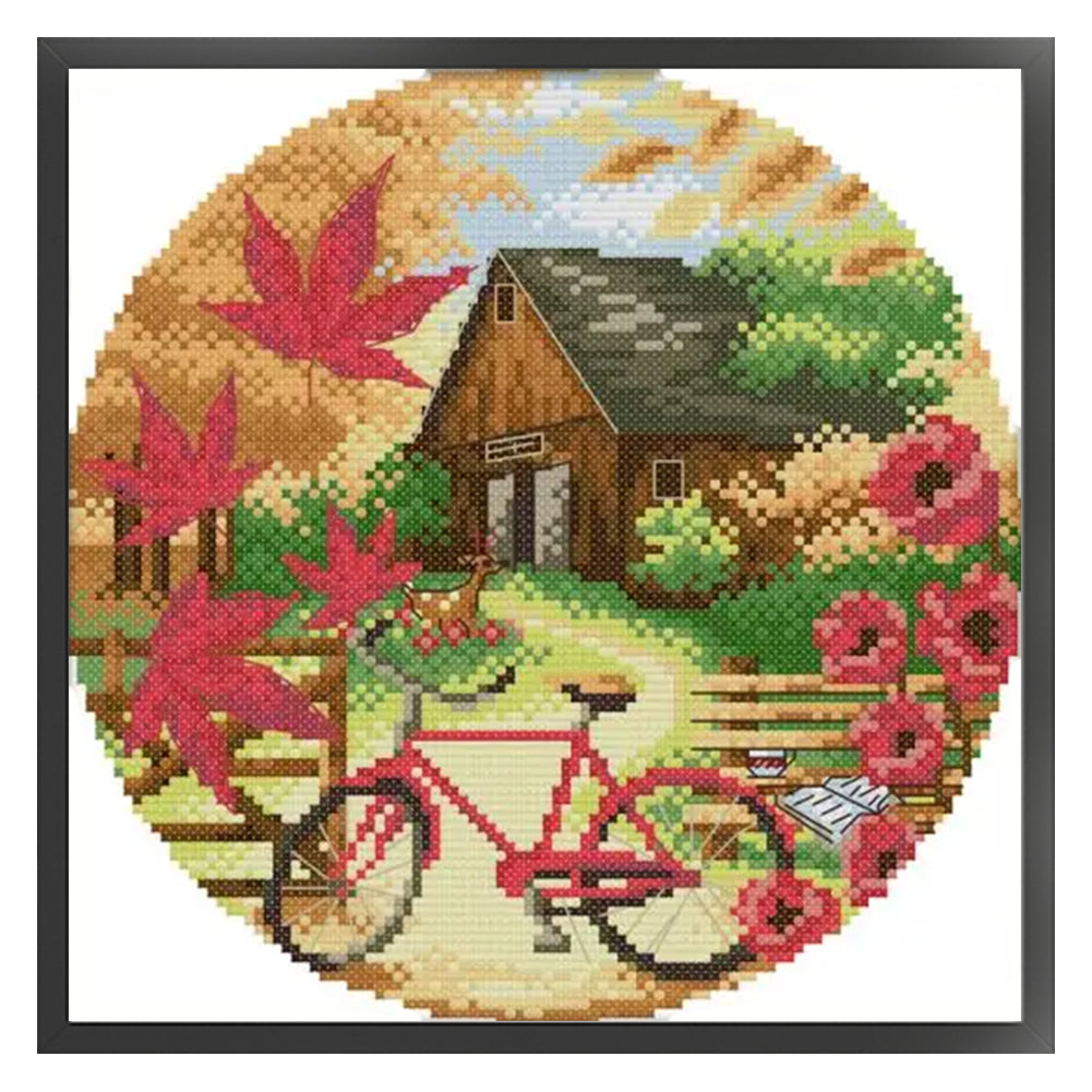 Autumn Scene - 14CT Stamped Cross Stitch 26*26CM(Joy Sunday)