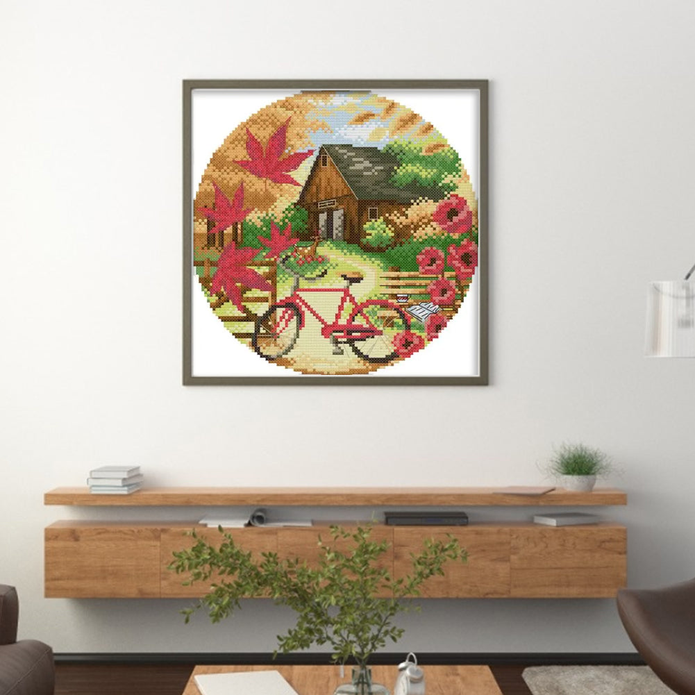 Autumn Scene - 14CT Stamped Cross Stitch 26*26CM(Joy Sunday)