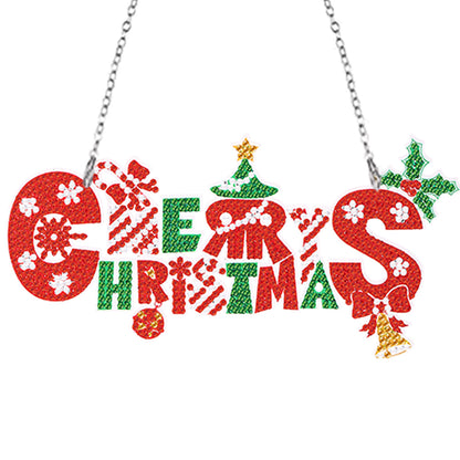 Acrylic Merry Christmas Single-Sided Diamond Painting Hanging Pendant 20x10cm