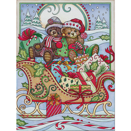 Christmas Sleigh Bear - 11CT Stamped Cross Stitch 40*55CM(Joy Sunday)