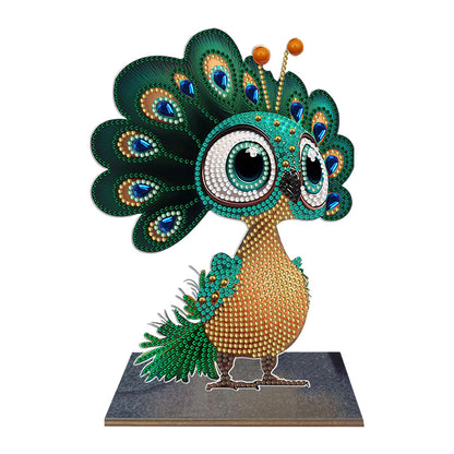 Wooden Desktop Diamond Art Kits Xmas Office Home Desktop Decor (Peacock)