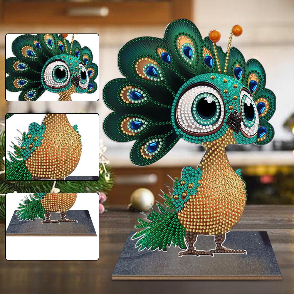 Wooden Desktop Diamond Art Kits Xmas Office Home Desktop Decor (Peacock)