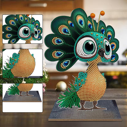 Wooden Desktop Diamond Art Kits Xmas Office Home Desktop Decor (Peacock)