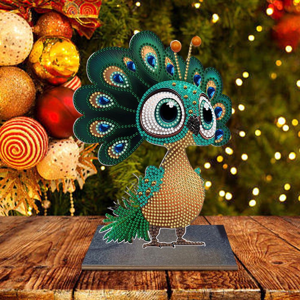 Wooden Desktop Diamond Art Kits Xmas Office Home Desktop Decor (Peacock)