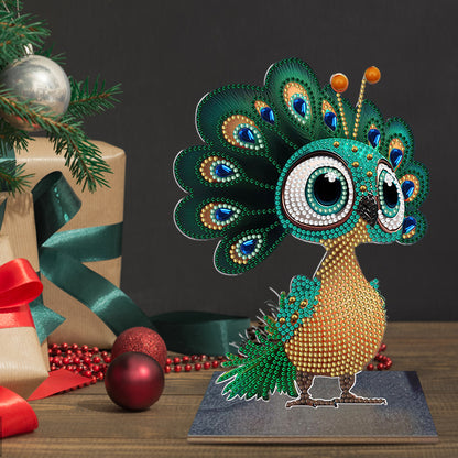 Wooden Desktop Diamond Art Kits Xmas Office Home Desktop Decor (Peacock)