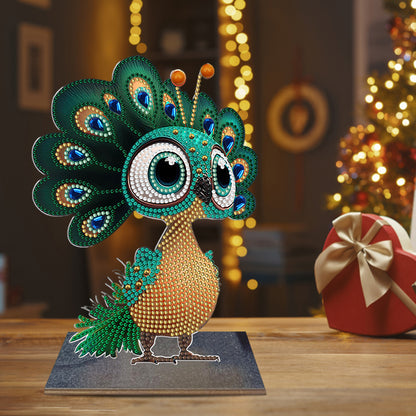 Wooden Desktop Diamond Art Kits Xmas Office Home Desktop Decor (Peacock)