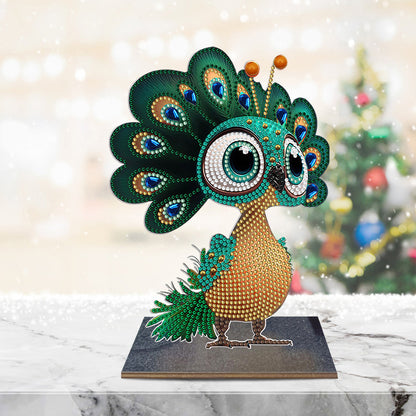 Wooden Desktop Diamond Art Kits Xmas Office Home Desktop Decor (Peacock)