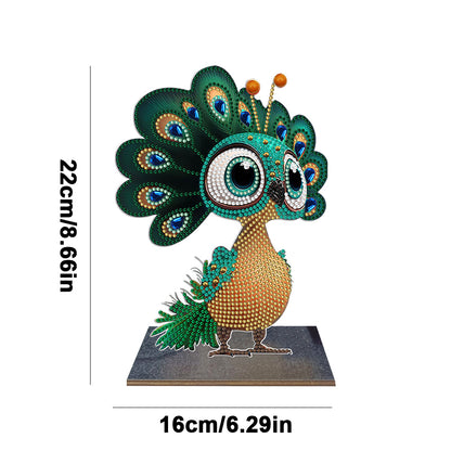 Wooden Desktop Diamond Art Kits Xmas Office Home Desktop Decor (Peacock)