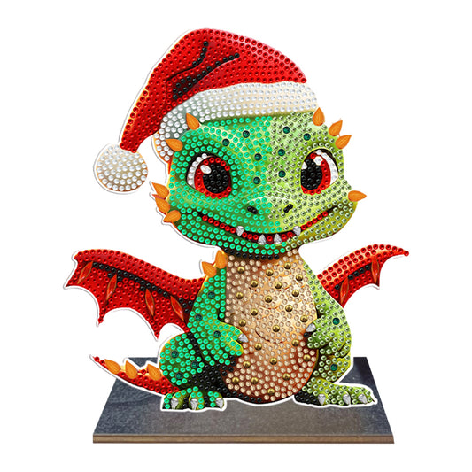 Wooden Desktop Diamond Art Kits Xmas Office Desktop Decor (Christmas Dragon #2)