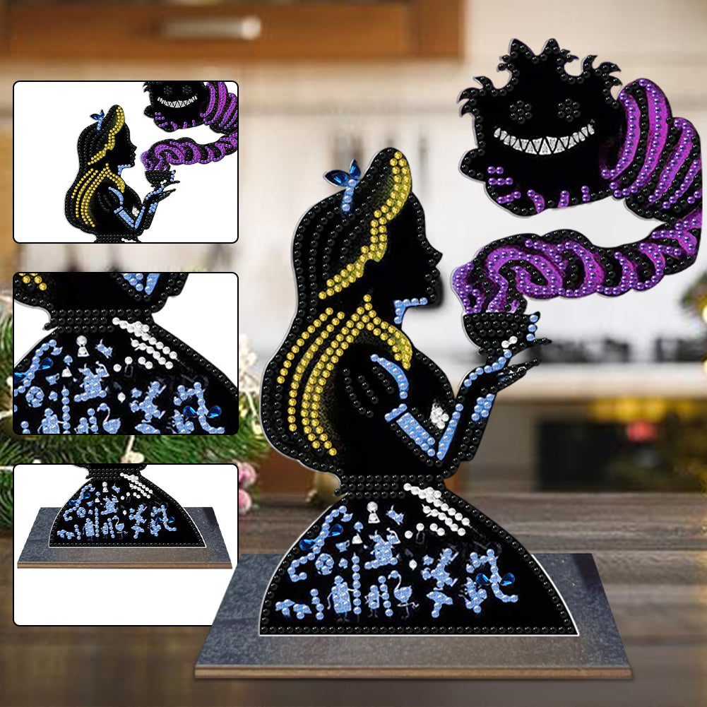 Wooden Diamond Painting Tabletop Ornaments Kit (Alice Cheshire Cat Silhouette)