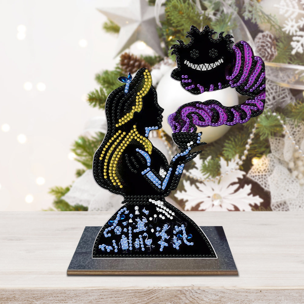 Wooden Diamond Painting Tabletop Ornaments Kit (Alice Cheshire Cat Silhouette)