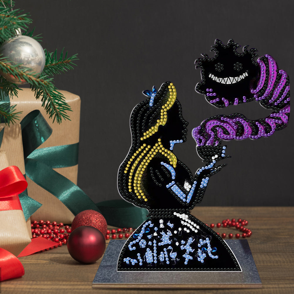 Wooden Diamond Painting Tabletop Ornaments Kit (Alice Cheshire Cat Silhouette)