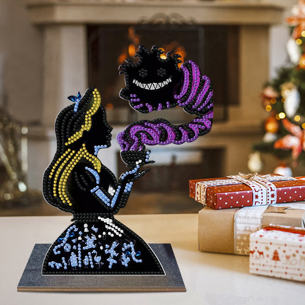 Wooden Diamond Painting Tabletop Ornaments Kit (Alice Cheshire Cat Silhouette)