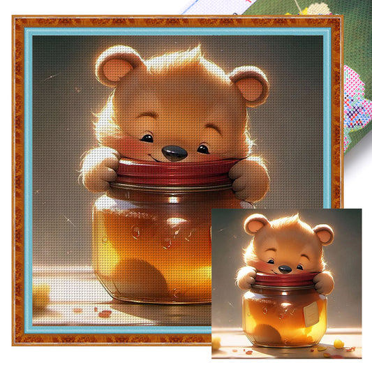 Honey Bear - 18CT Stamped Cross Stitch 30*30CM(Joy Sunday)