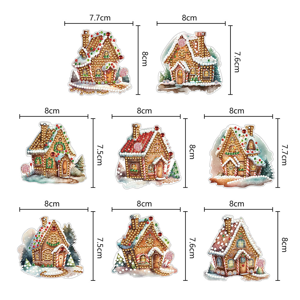 8 PCS Acrylic Single-Sided Diamond Painting Hanging Pendant (Christmas House)