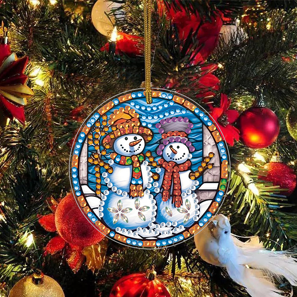 8 PCS Acrylic Single-Sided DIY Diamond Painting Hanging Pendant (Snowman Fox)