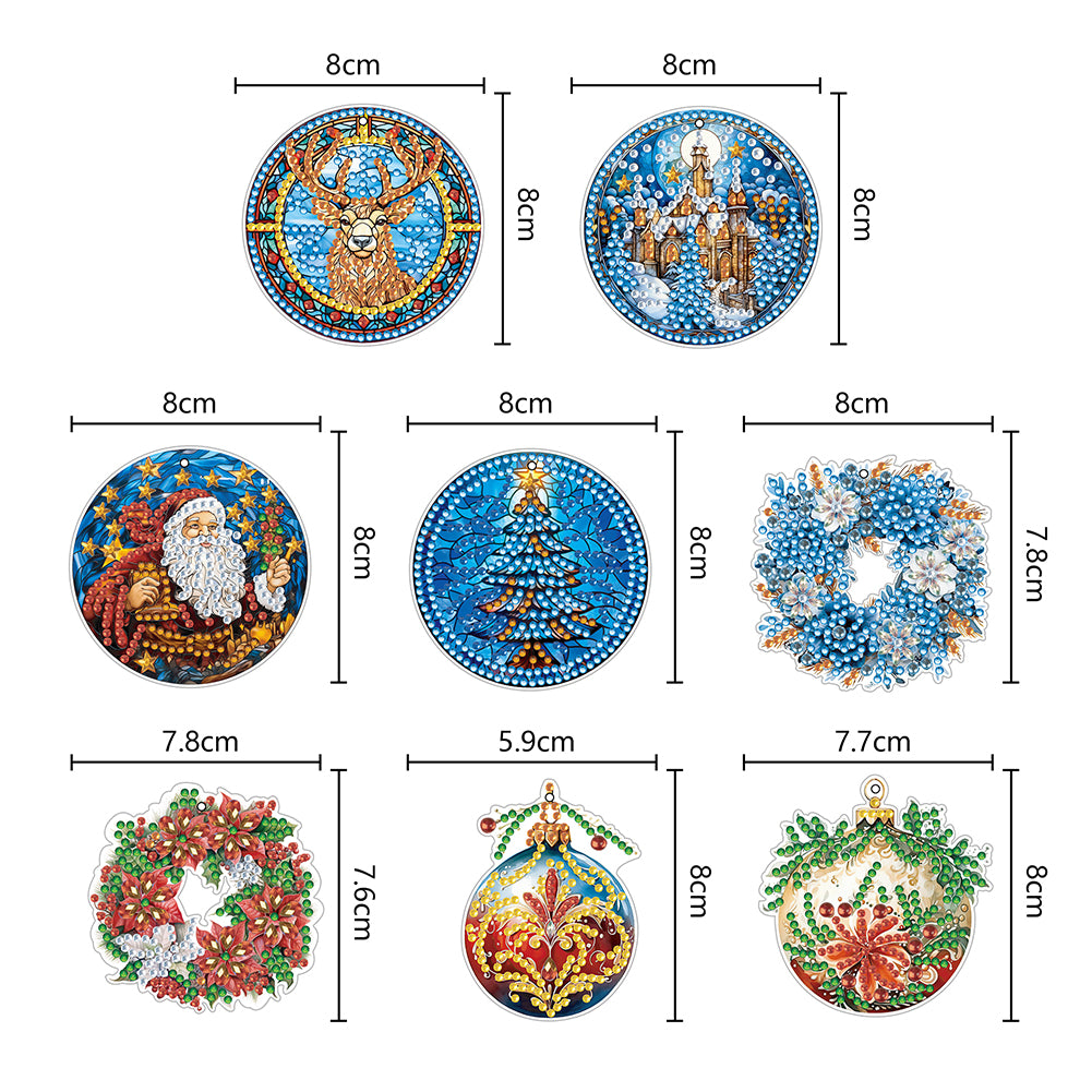 8 PCS Acrylic Single-Sided DIY Diamond Painting Hanging Pendant (Wreath Elk)