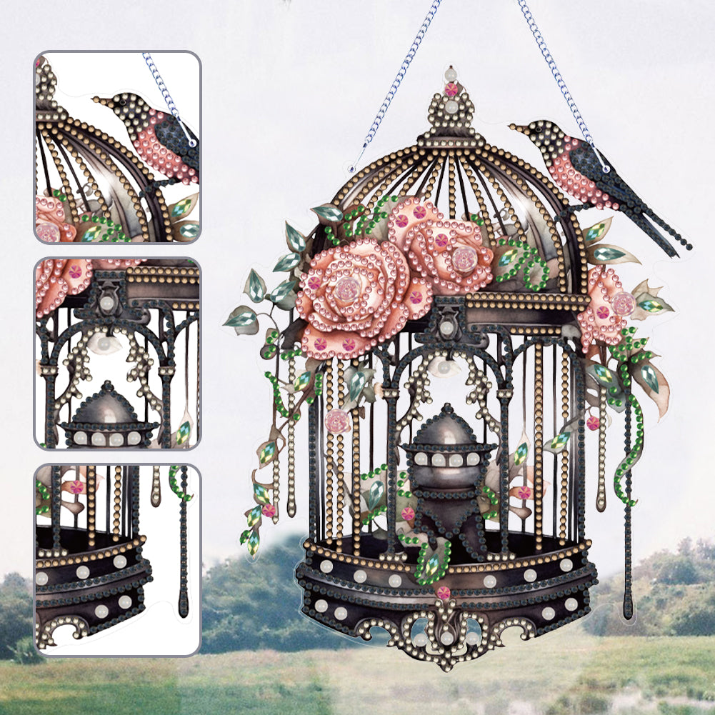 Acrylic Flower Birdcage Single-Sided DIY Diamond Painting Hanging Pendant (#1)