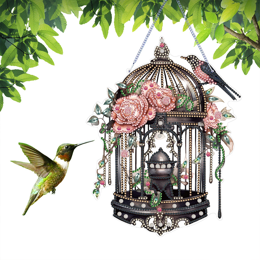 Acrylic Flower Birdcage Single-Sided DIY Diamond Painting Hanging Pendant (#1)