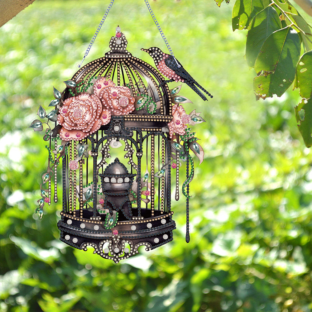 Acrylic Flower Birdcage Single-Sided DIY Diamond Painting Hanging Pendant (#1)