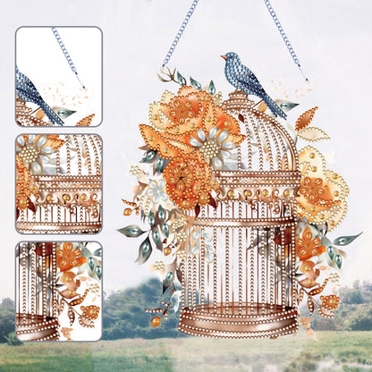 Acrylic Flower Birdcage Single-Sided DIY Diamond Painting Hanging Pendant (#3)