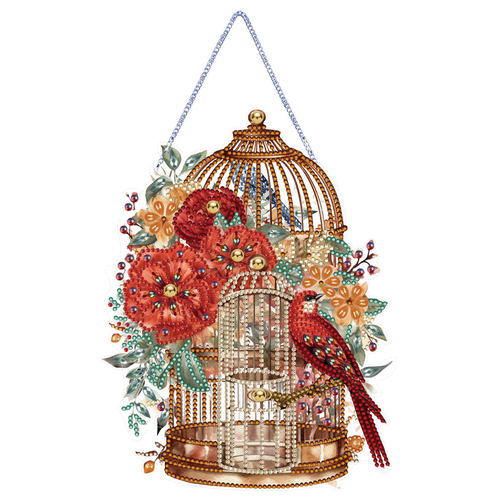 Acrylic Flower Birdcage Single-Sided DIY Diamond Painting Hanging Pendant (#4)