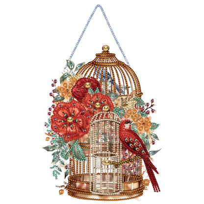 Acrylic Flower Birdcage Single-Sided DIY Diamond Painting Hanging Pendant (#4)