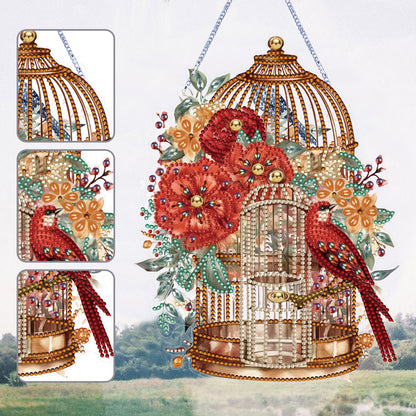 Acrylic Flower Birdcage Single-Sided DIY Diamond Painting Hanging Pendant (#4)