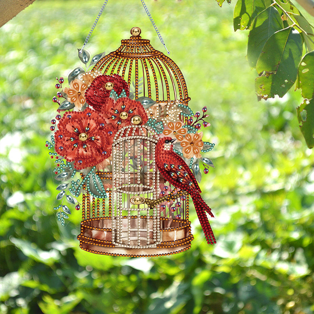 Acrylic Flower Birdcage Single-Sided DIY Diamond Painting Hanging Pendant (#4)