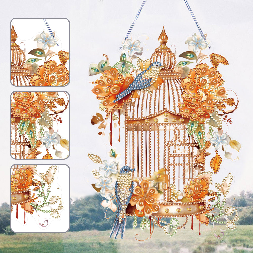 Acrylic Flower Birdcage Single-Sided DIY Diamond Painting Hanging Pendant (#5)