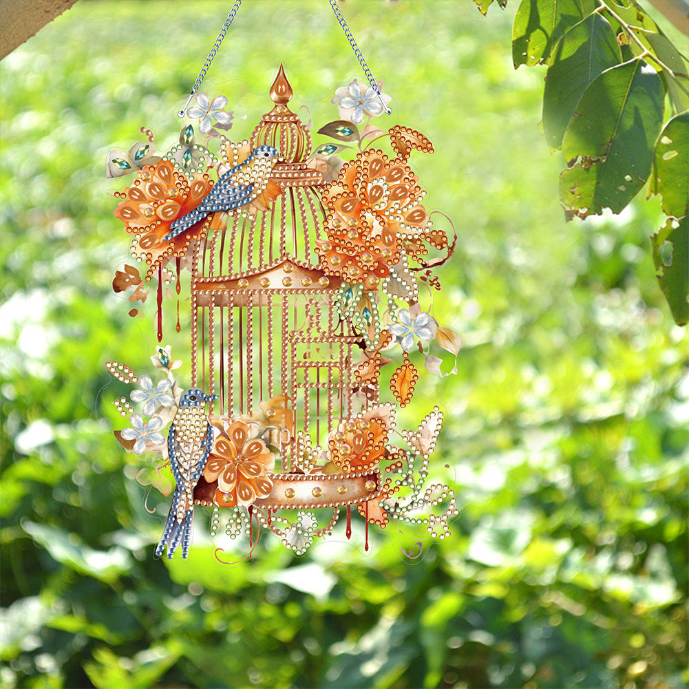 Acrylic Flower Birdcage Single-Sided DIY Diamond Painting Hanging Pendant (#5)