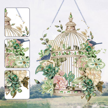 Acrylic Flower Birdcage Single-Sided DIY Diamond Painting Hanging Pendant (#6)