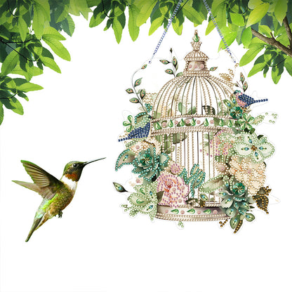 Acrylic Flower Birdcage Single-Sided DIY Diamond Painting Hanging Pendant (#6)