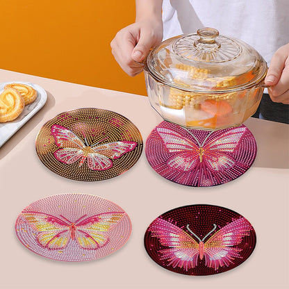 4 PCS Acrylic Diamond Painted Placemats Tableware Mat (Fancy Butterfly)