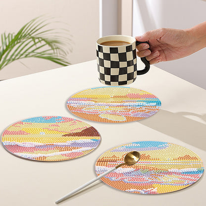 4PCS Acrylic Diamond Painted Placemats Tableware Mat with Holder(Beach Sea Wave)