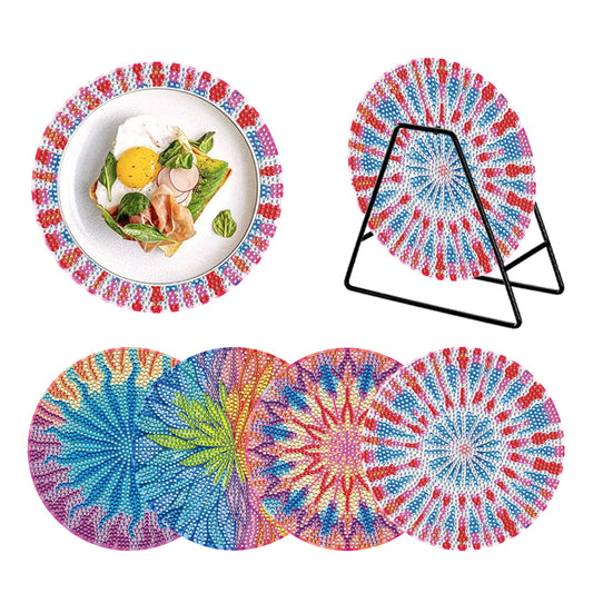 4 PCS Acrylic Diamond Painted Placemats Tableware Mat with Holder (Fractal Art)