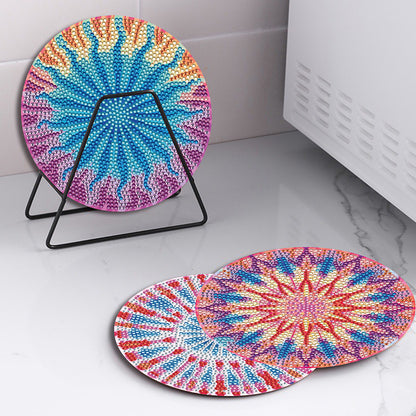 4 PCS Acrylic Diamond Painted Placemats Tableware Mat with Holder (Fractal Art)