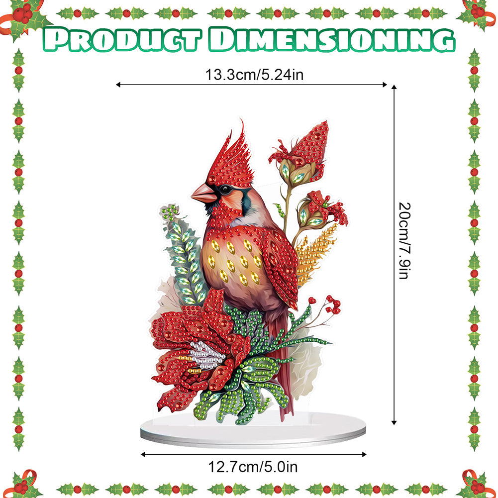 Diamond Painting Desktop Ornament for Office Desktop Decor (Cardinal in Bloom)